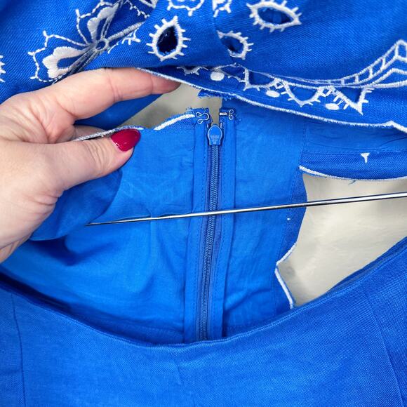 NWT Anthropologie Farm Rio One Shoulder Embroidered Cut Out Linen Jumpsuit Large - Picture 15 of 16